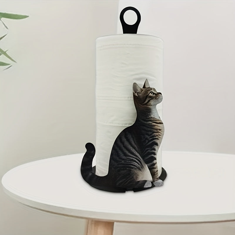 Cat Shaped Iron Paper Towel Holder Cute Desktop Organizer Kitchen