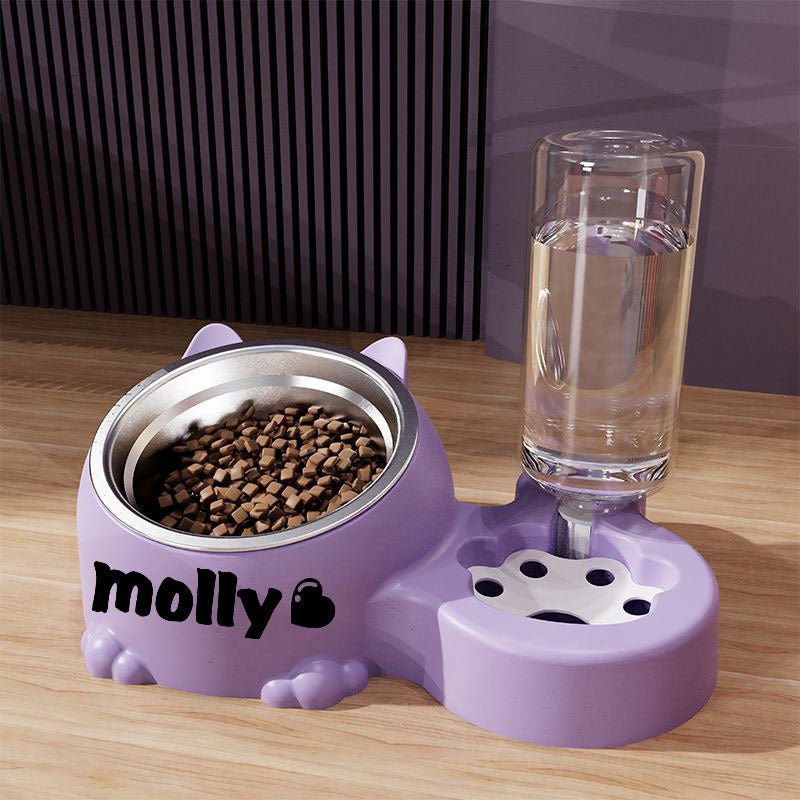 Custom Name Stainless Steel Cat Bowl With Water Dispenser