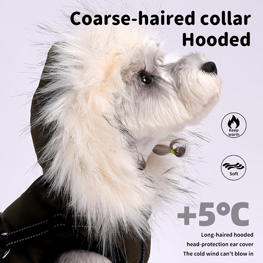 QQLE Autumn Winter Dog Jacket With Hood And Leash Hook