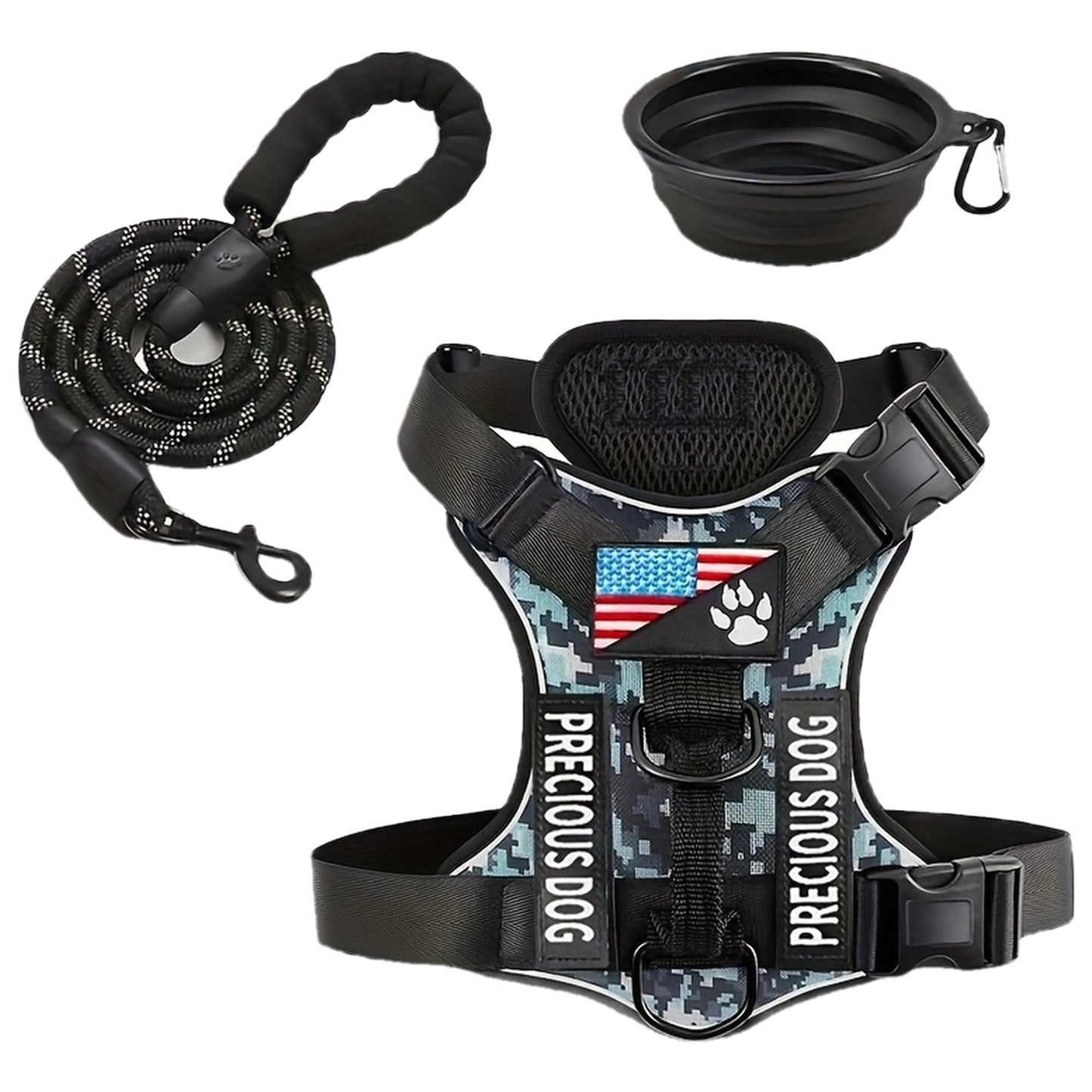 Reflective Service Dog Harness Set With Leash 5 Patches Kit