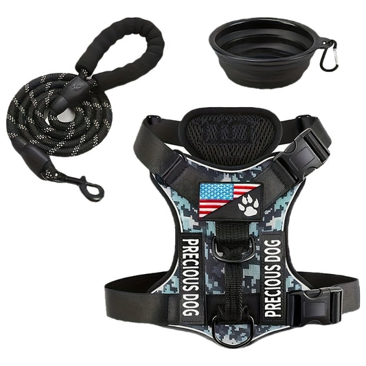 Reflective Service Dog Harness Set With Leash 5 Patches Kit