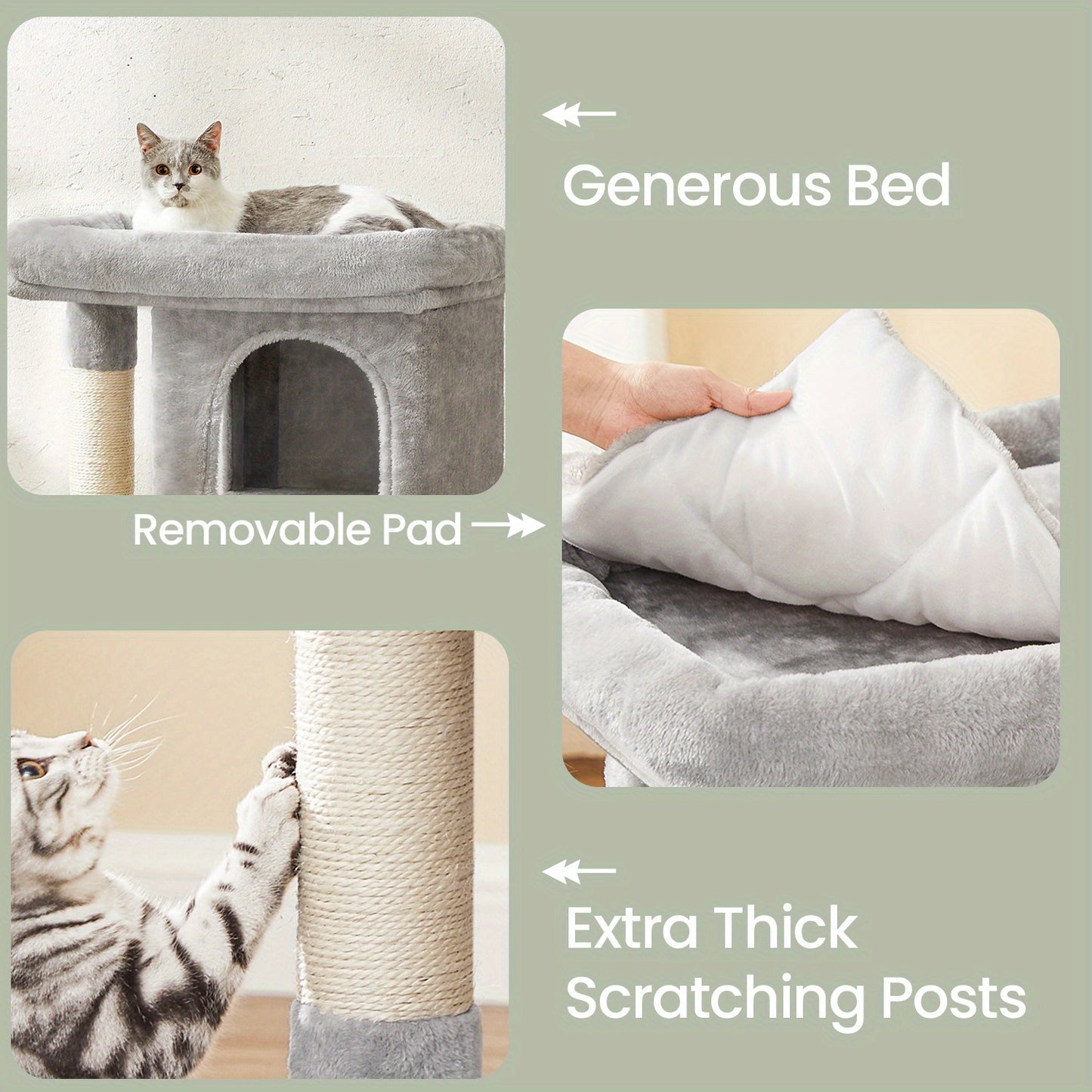 Cat Tower Condo With Large Perch Two Caves Scratching Post