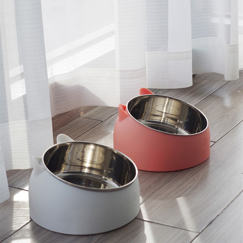 Slanted Anti Spill Cat Bowl Stainless Steel Plastic