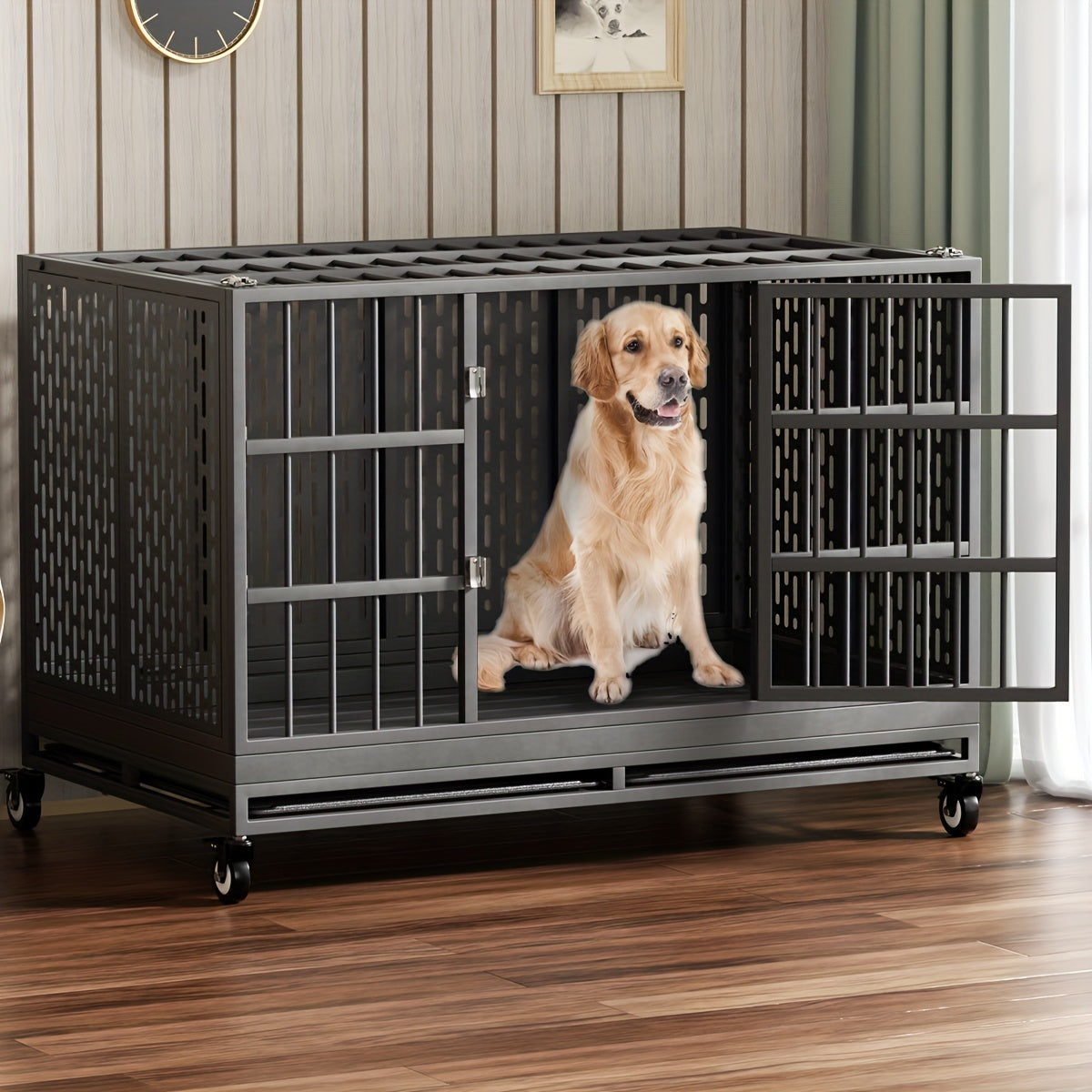 SNUOWUDog Heavy Duty Dog Crate With Wheels