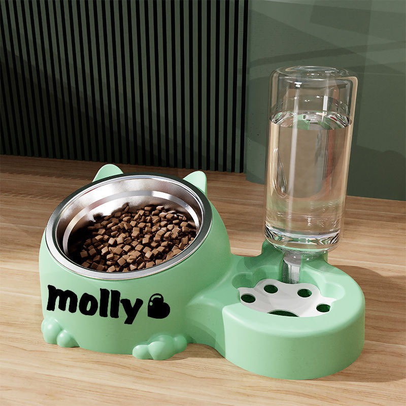 Custom Name Stainless Steel Cat Bowl With Water Dispenser