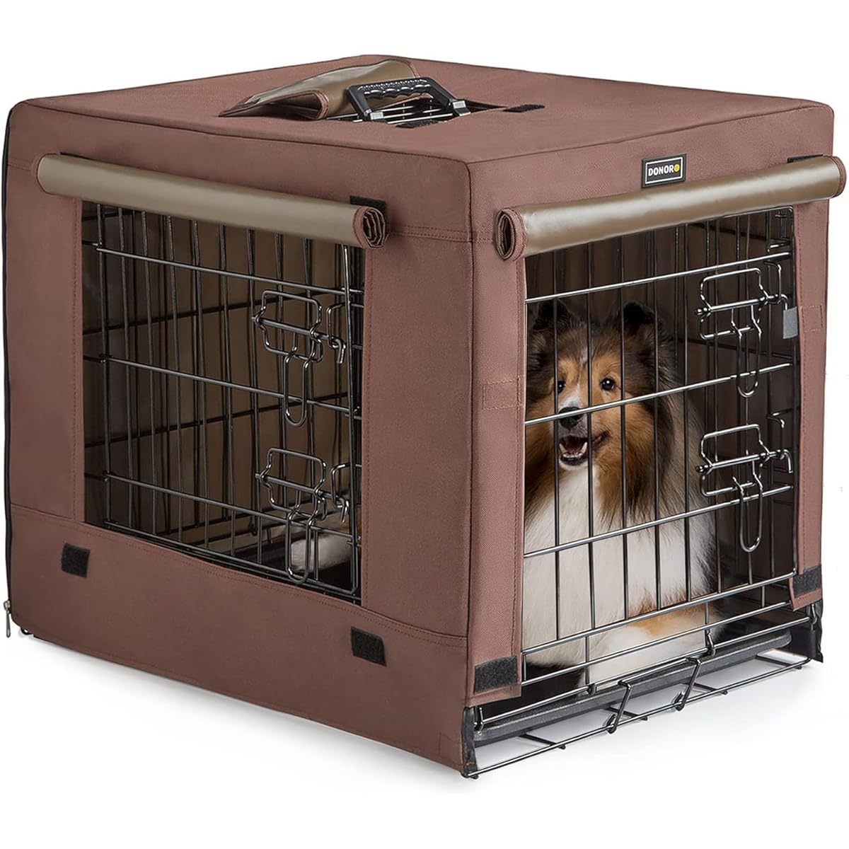 Donoro Collapsible Metal Dog Crate Double Door Kennel