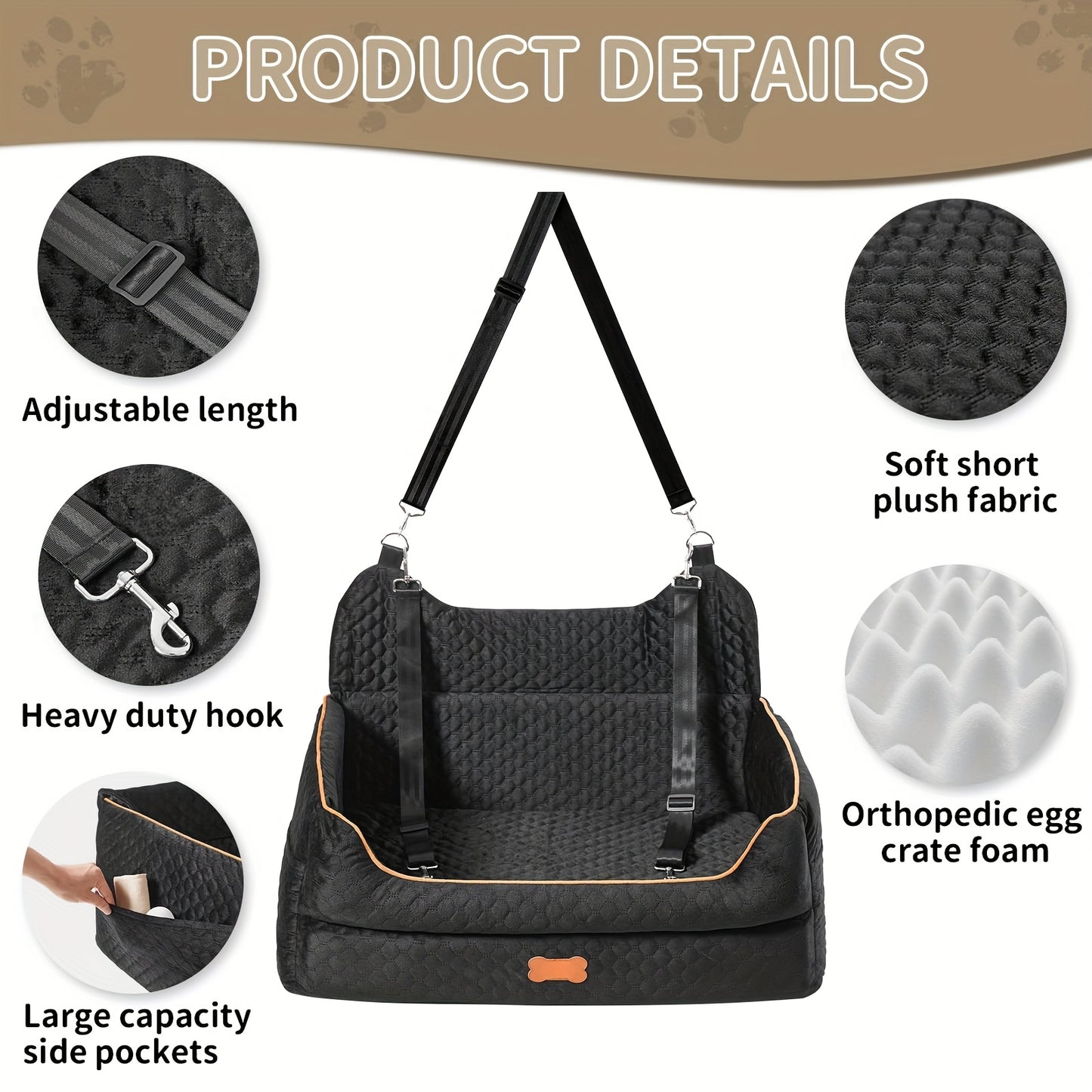 Dog Car Seat For Backseat Travel With Detachable Cushion