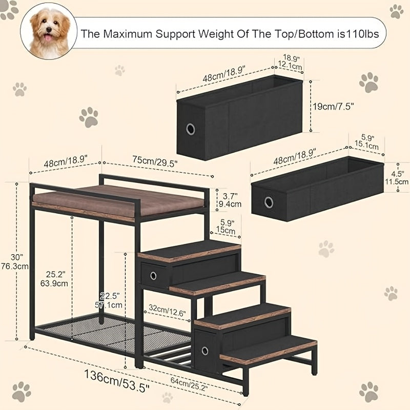 Contemporary Metal Pet Bed Frame With Lockable Storage