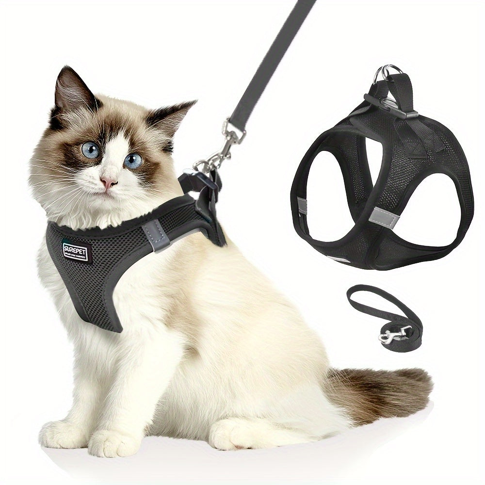 Adjustable Cat Harness with Reflective Strap for Safe Walking