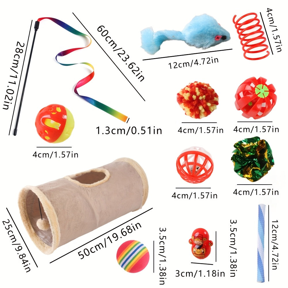 30 Piece Cat Toy Set Foldable Fleece Tunnel Teaser Wand Mouse Toys Bell Ball