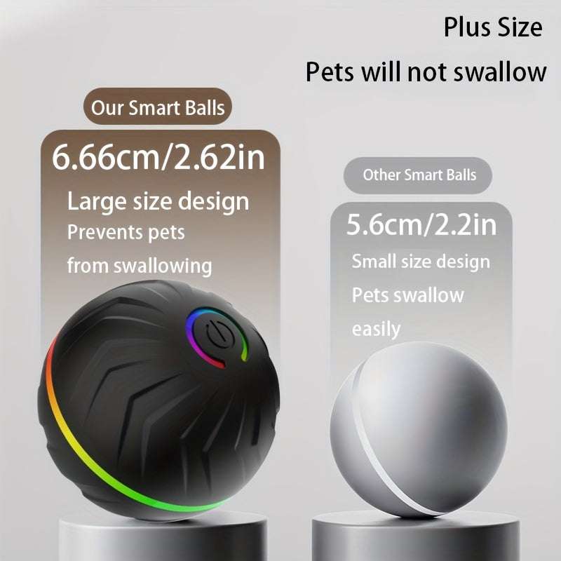 Smart Dog Teasing Ball, Interactive, Random Rolling & Jumping, Colorful Lights, Super Long 4-Hour Life, Includes Charging Cable & Manual, Multi-Surface Rolling & Jumping, Suitable for Tile Floors, Lawns, and Carpets