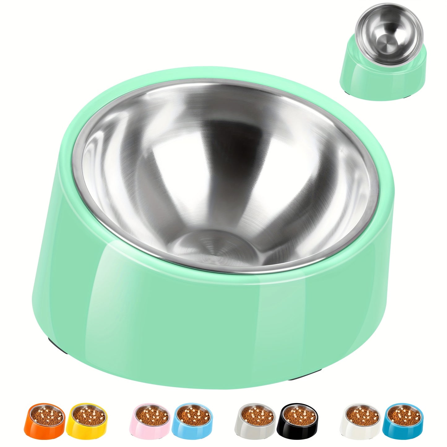 Slanted Dog Bowl Stainless Steel Non Slip Melamine Stand