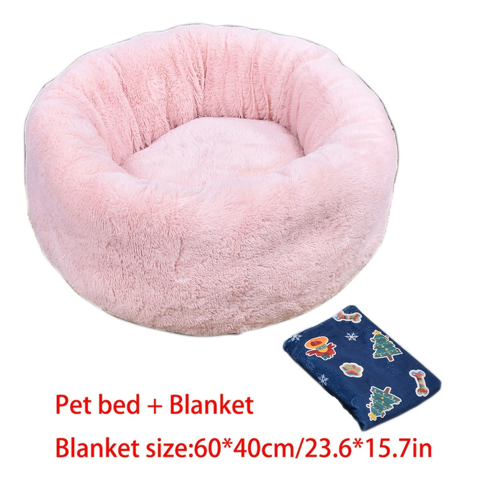 CANILE Plush Dog Cat Bed Round Nest Christmas Blanket