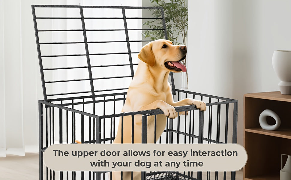 HIWOKK Heavy Duty Round Pipe Iron Dog Crate With Wheels And Removable Tray