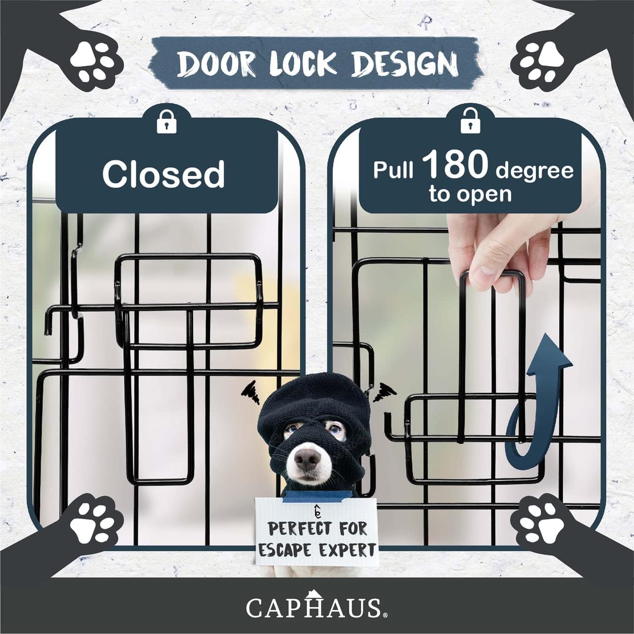 Caphaus Foldable Dog Crate with Leak-Proof Pan and Divider