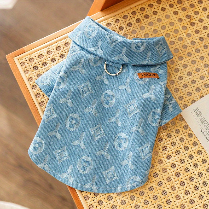 Trendy Denim Dog Jacket with Leash Attachment for Cool Pets
