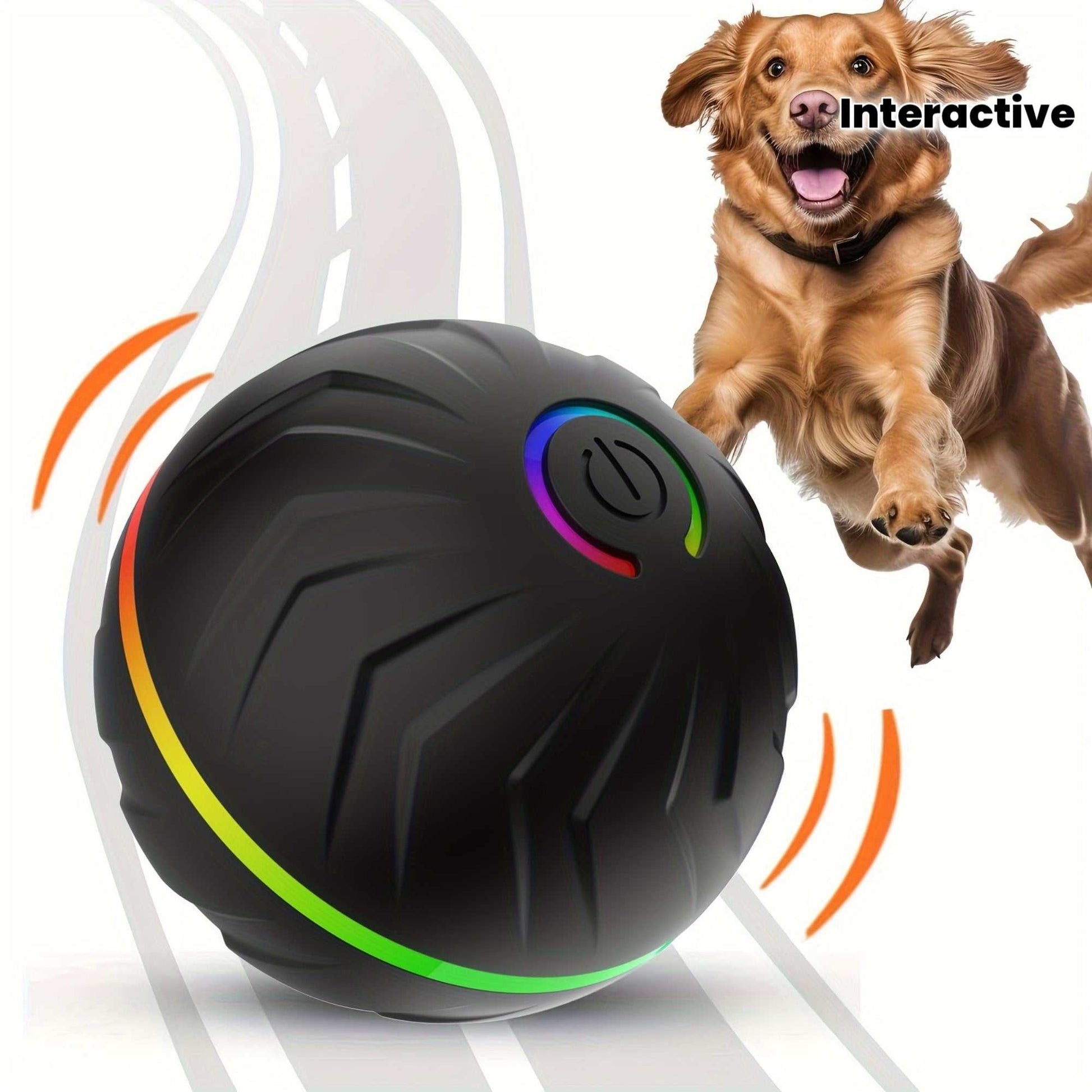 Smart Dog Teasing Ball, Interactive, Random Rolling & Jumping, Colorful Lights, Super Long 4-Hour Life, Includes Charging Cable & Manual, Multi-Surface Rolling & Jumping, Suitable for Tile Floors, Lawns, and Carpets