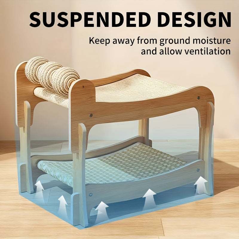 2-in-1 Double Layer Cat Bed & Scratching Post, Stackable Cat Tree Condo with Sisal Scratching Surface, Removable Washable Cushion, Multi-Level Platforms for Large Cats - Space-Saving Furniture, Ideal Gift for Cat Owners