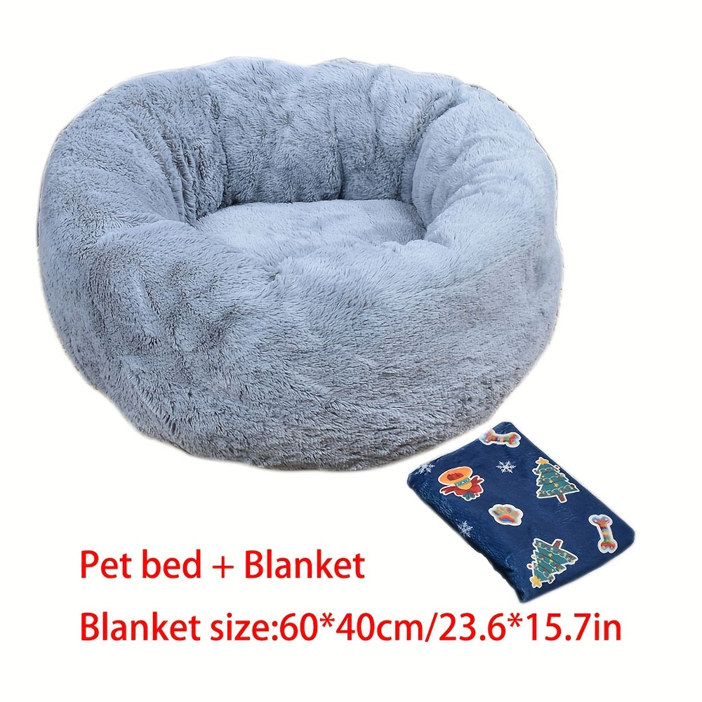 CANILE Plush Dog Cat Bed Round Nest Christmas Blanket