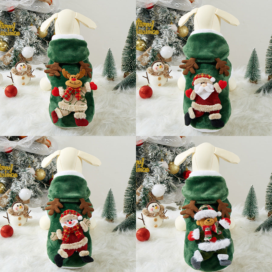Christmas Flannel Dog Hoodie Santa Reindeer Design Pullover