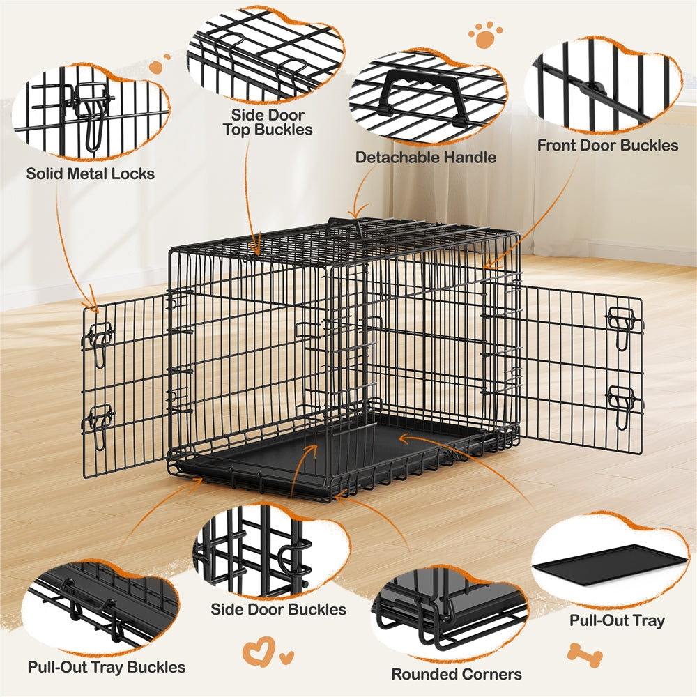 Costoffs Foldable Metal Cage For Dogs And Chickens With Divider And Removable Tray Portable Travel Cage