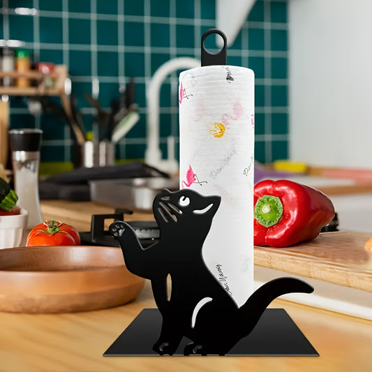Cat Silhouette Wall Mounted Tissue Holder Iron Organizer Kitchen Bathroom