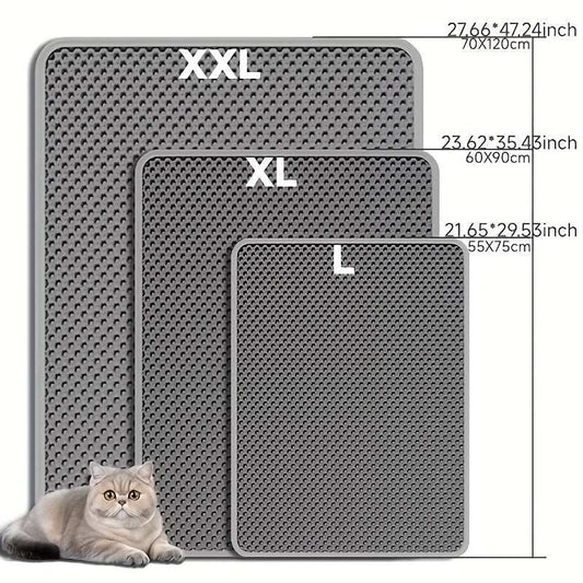 Extra-large Double-layer Litter Mat, Made of Splash-proof and Leak-proof EVA Material to Prevent Litter Scatter. Features Non-slip, Washable,, and Odor-resistant Properties for Easy Cleaning. Ideal for Litter Boxes, the Ultim