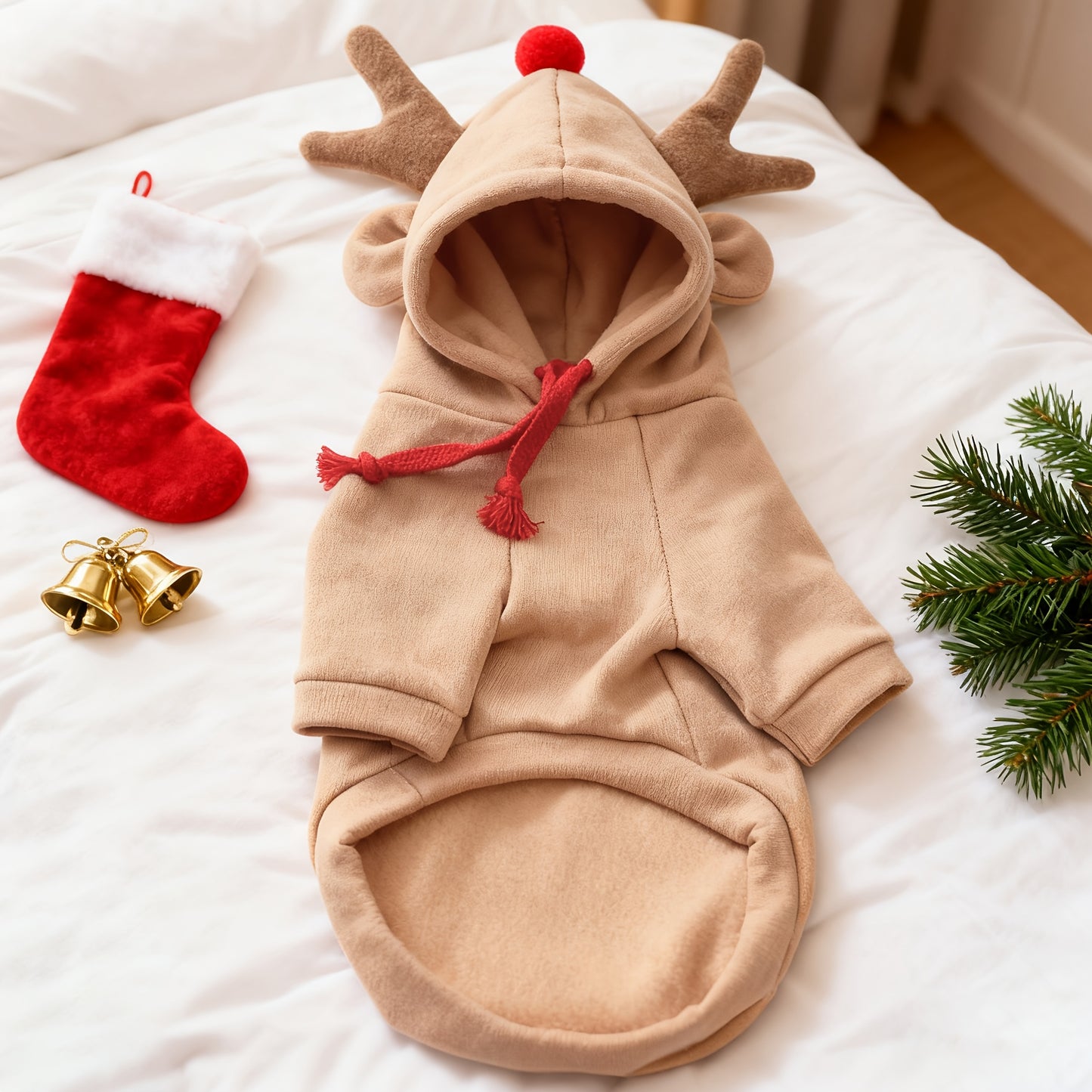 Christmas Dog Hoodie Reindeer Hat Design Pet Sweatshirt