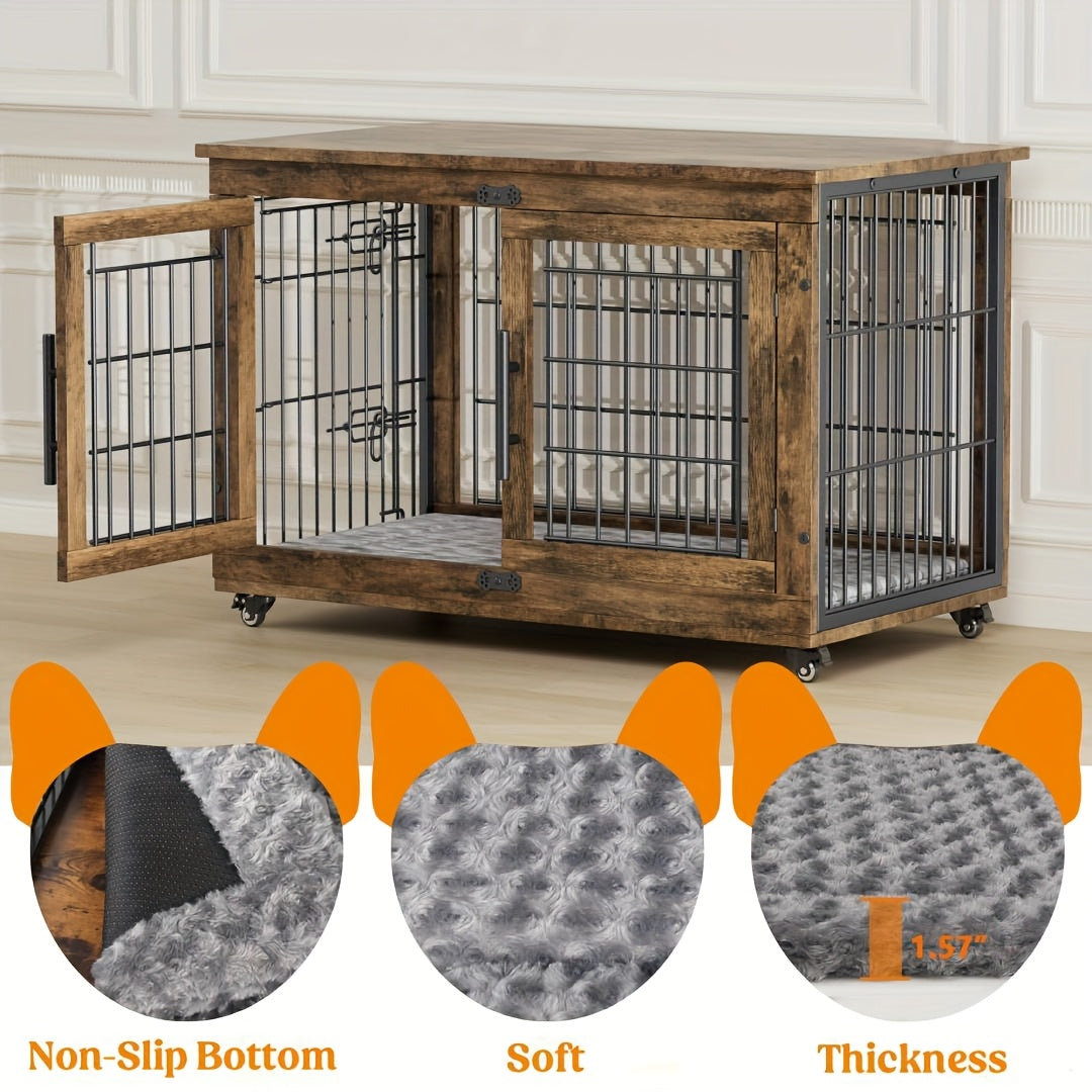 AOWOS Wooden Dog Crate With Anti Slip Mat And Lock