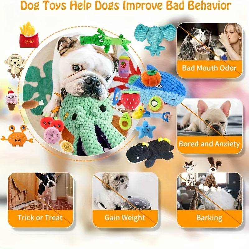 14pcs soft plush dog chew toys set for all breeds with sound and interactive features