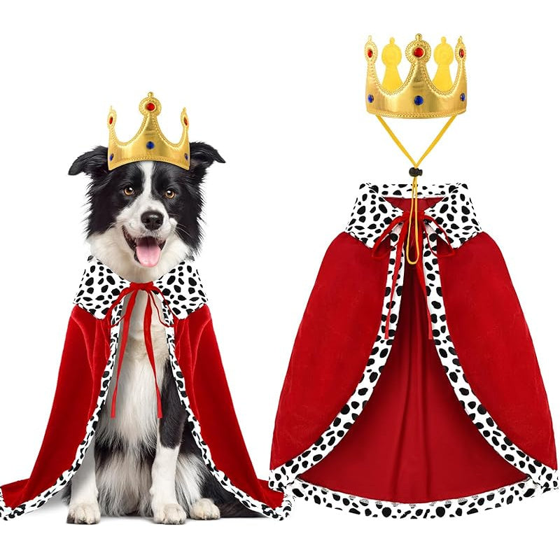 Adjustable King Cape And Crown Costume For Halloween Pets